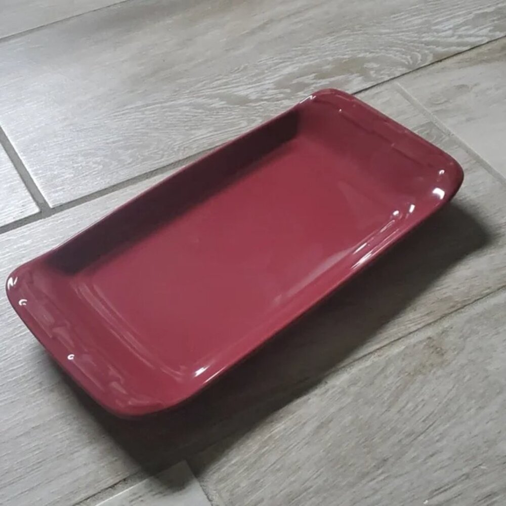Longaberger Pottery Woven Traditions Appetizer Tray 12.5 x 6.5 Paprika